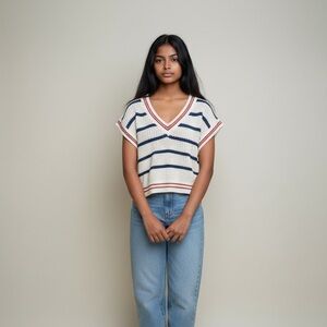 Simple southern Striped V-Neck sweater vest